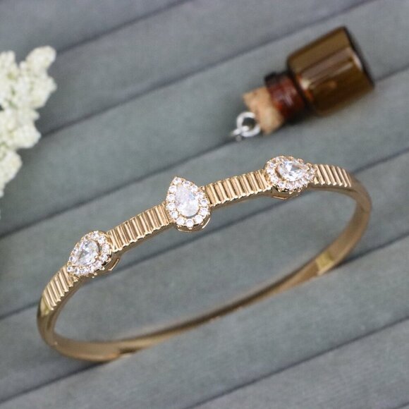 Rose Gold Bangle with Teardrop and Oval Stones, XPBL0537 - Picture 1 of 12